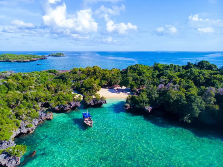 Aerial view of the Zanzibar archipelago's turquoise water